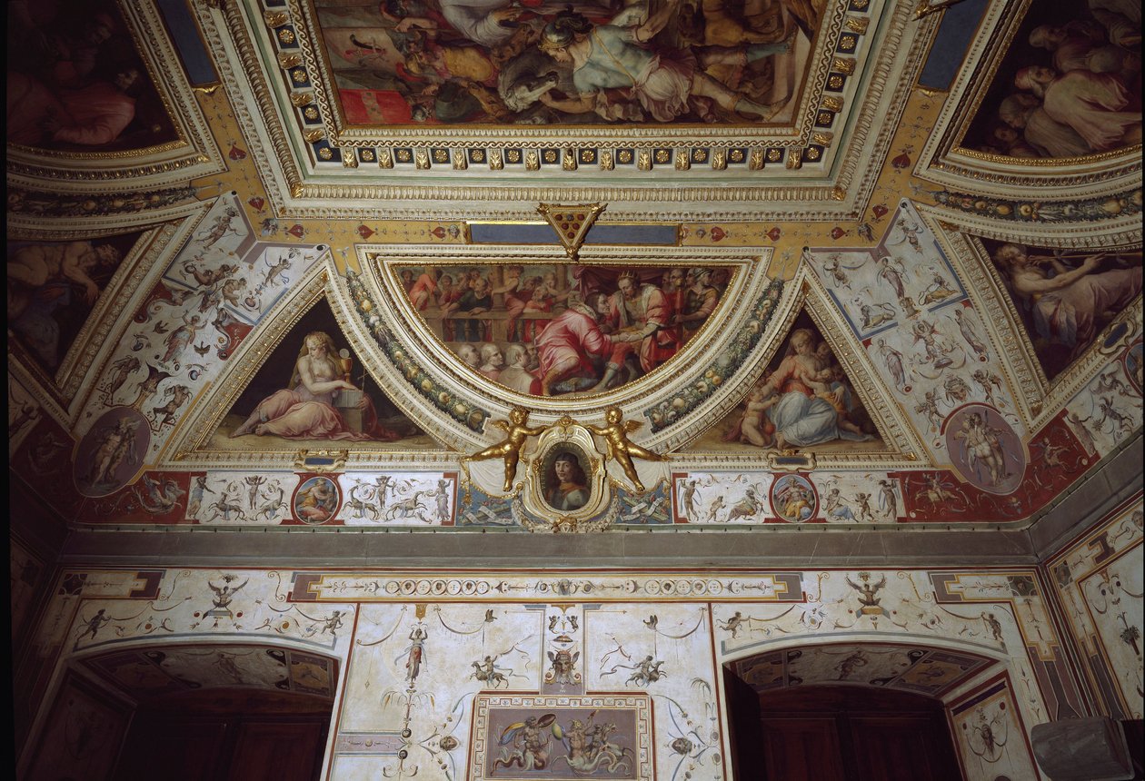 تفاصيل غرفة Lorenzo il Magnifico تمثل زيارته في نابولي (جدارية بواسطة جورجيو فاساري