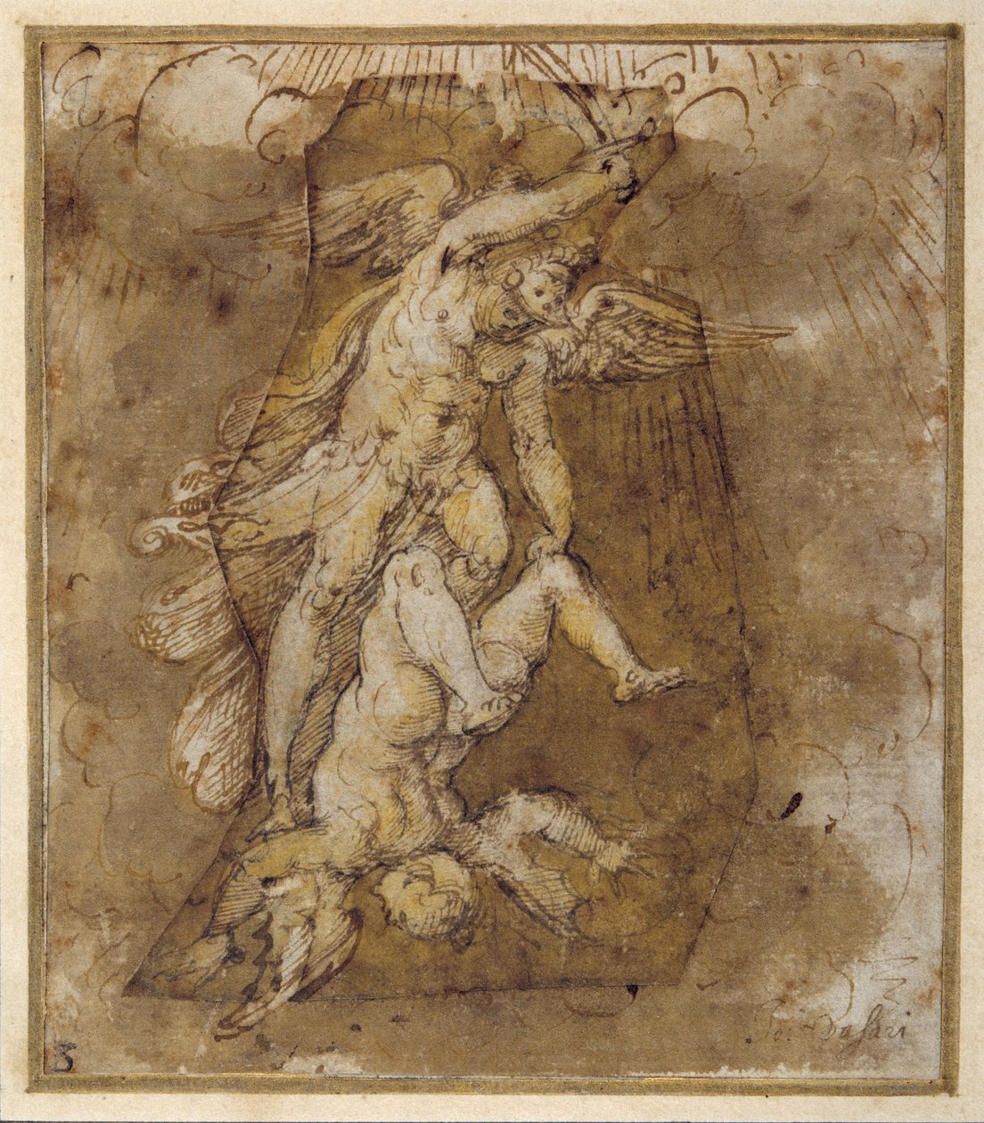 رسم لملائكة قبو القديس ميخائيل، حوالي 1511-1574 (قلم وحبر وغسل) بواسطة جورجيو فاساري