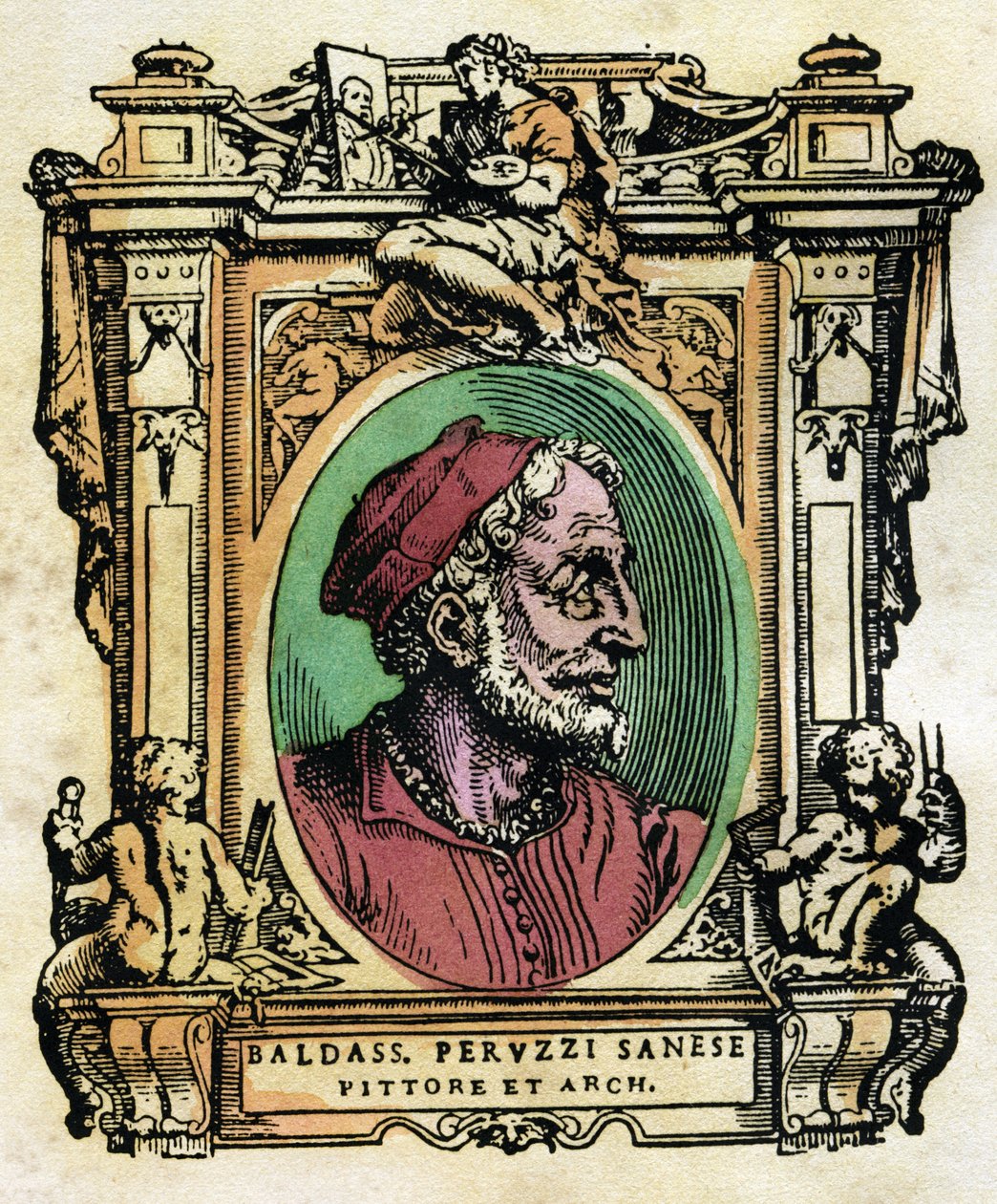 Portrait of Baldassarre Peruzzi (1481-1536) Sienese architect and painter Engraving from “The Lives” by Giorgio Vasari (1511-1574) 1568 ©Fototeca Gilardi/Leemage بواسطة جورجيو فاساري