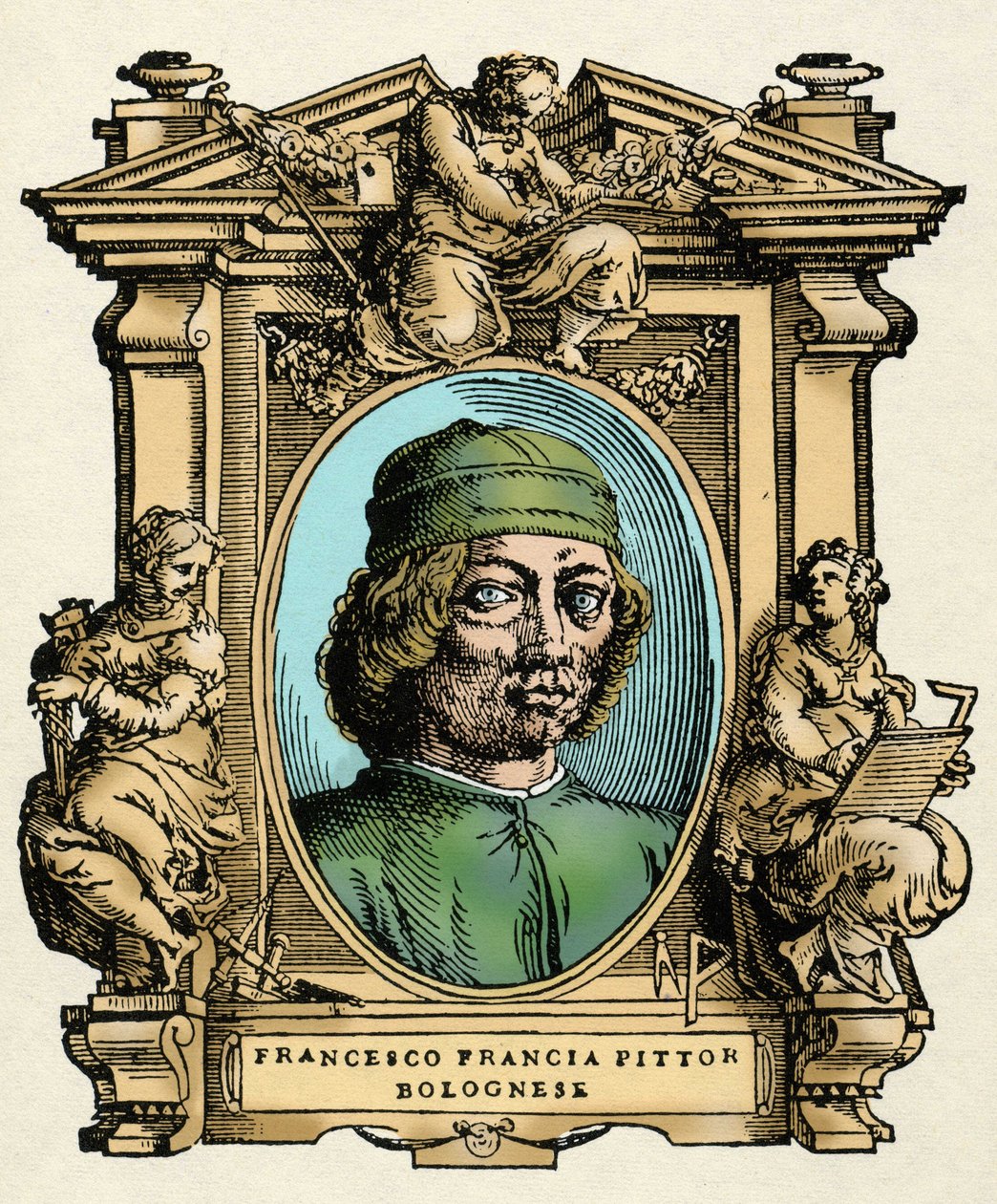 صورة لفرانشيسكو فرنسا (1450-1517) رسام إيطالي. نقش أطروحة "حياة أفضل الرسامين والنحاتين والمهندسين المعماريين" (Le Lives لأفضل الرسامين والنحاتين والمهندسين المعماريين) لجورجيو فاساري بواسطة جورجيو فاساري