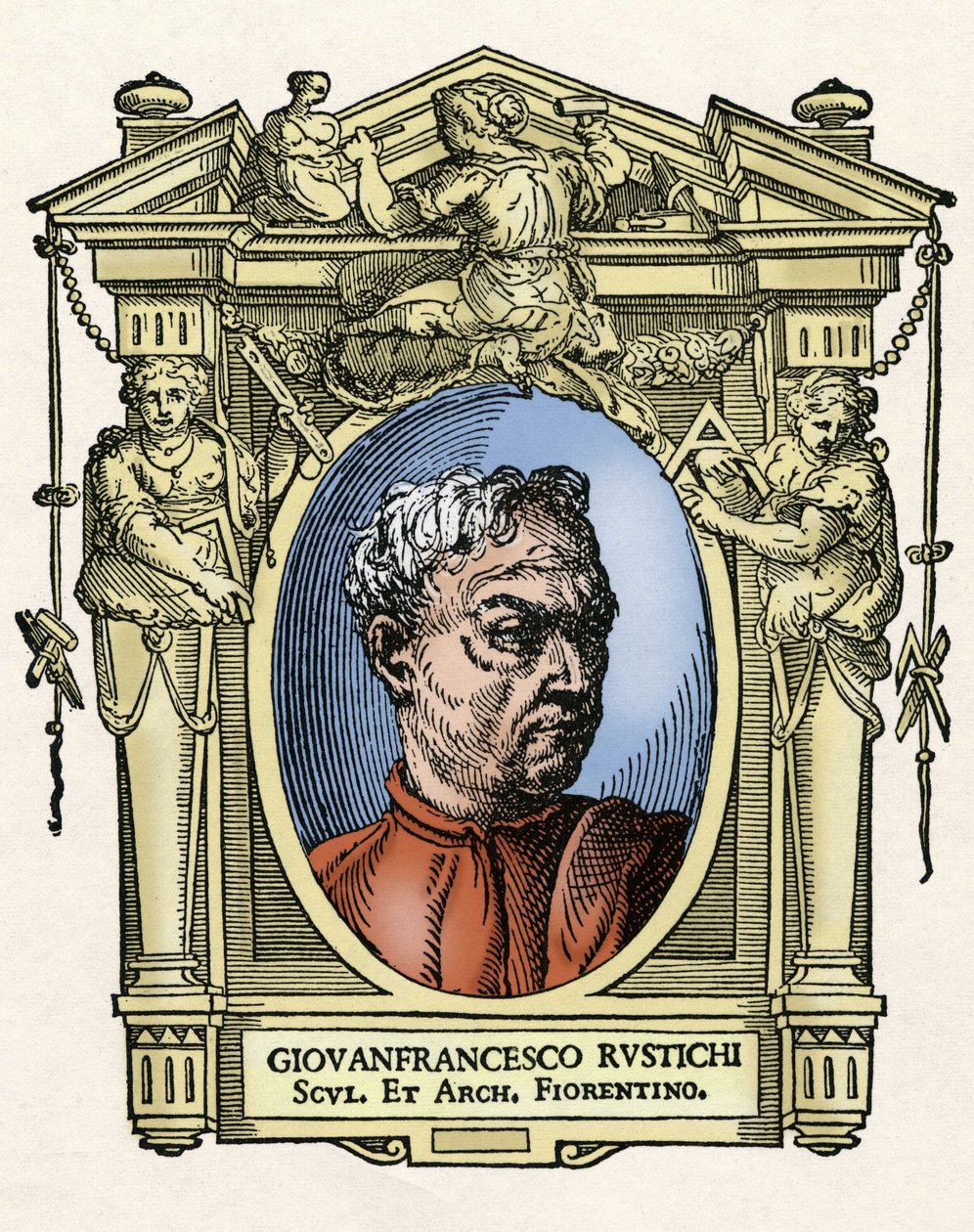 Portrait of Giovan Francesco RUSTICI (1474 - 1554) Italian sculptor and architect. Engraving of the treat “" Lives of the most excellent painters, sculptors and architects "” (Le Vite de