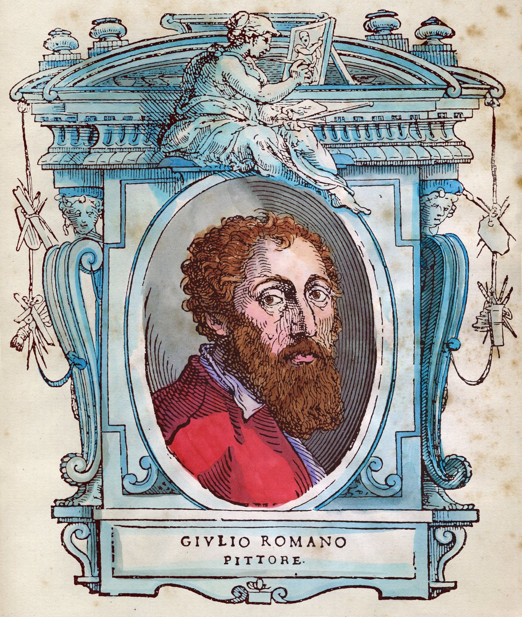 Portrait of Jules Romain (Giulio di Pietro di Filippo by Gianuzzi, called Giulio Pippi, then Giulio Romano) (1499- 1546) Xylography from “" Lives "by Giorgio Vasari 1568 بواسطة جورجيو فاساري