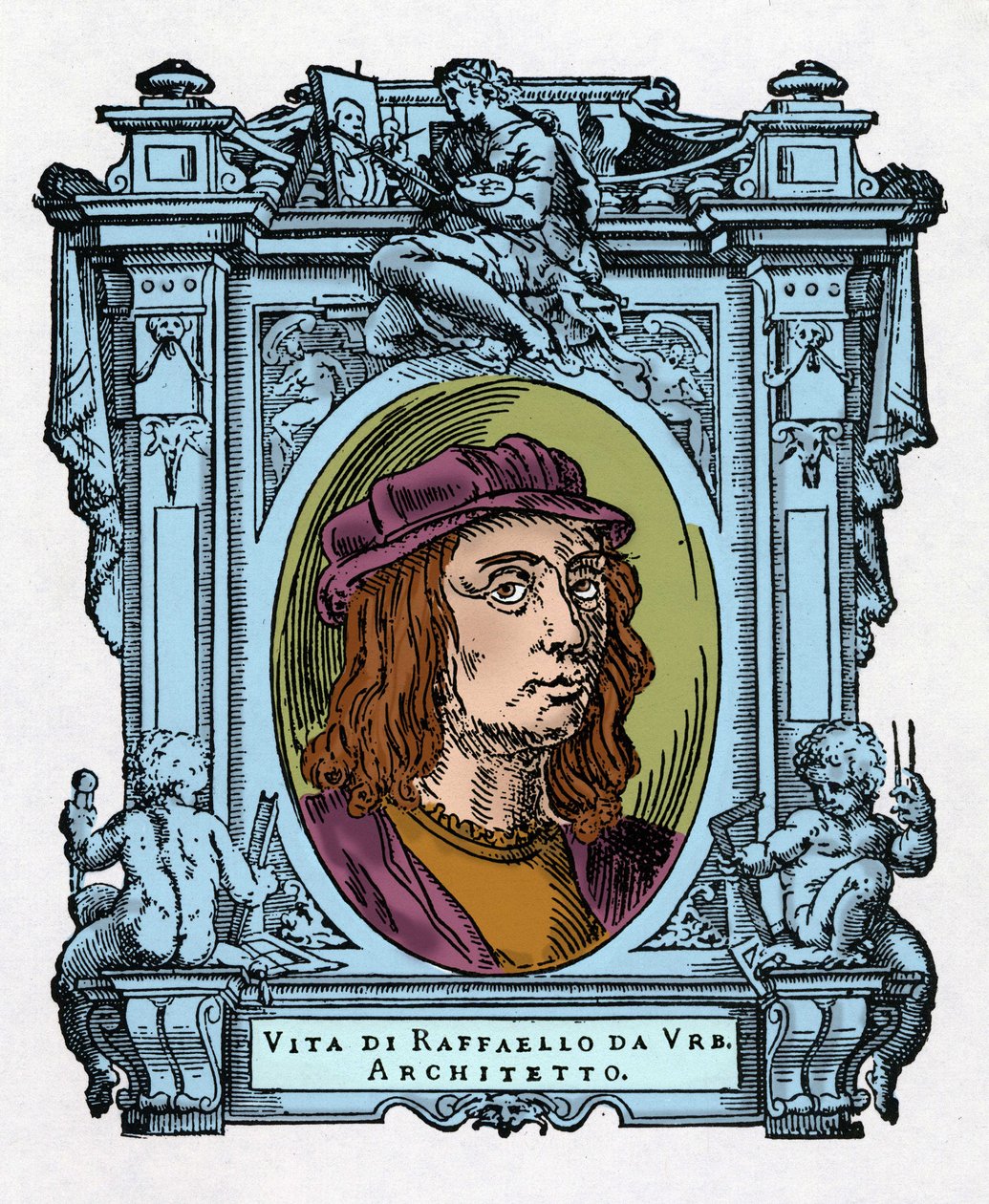 صورة رافائيل (Raffaello Sanzio 1483-1520) مهندس معماري ورسام إيطالي. نقش تحفة "حياة أميز الرسامين والنحاتين والمهندسين المعماريين" (حياة أفضل الرسامين والنحاتين والمهندسين المعماريين) لجورجيو فاساري بواسطة جورجيو فاساري