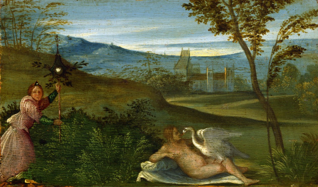 Leda and the Swan - لوحة لجورجيو دا كاستلفرانكو ديت جورجوني (1477-1510) ، زيت على قماش ، حوالي 1500 بواسطة جيورجيون