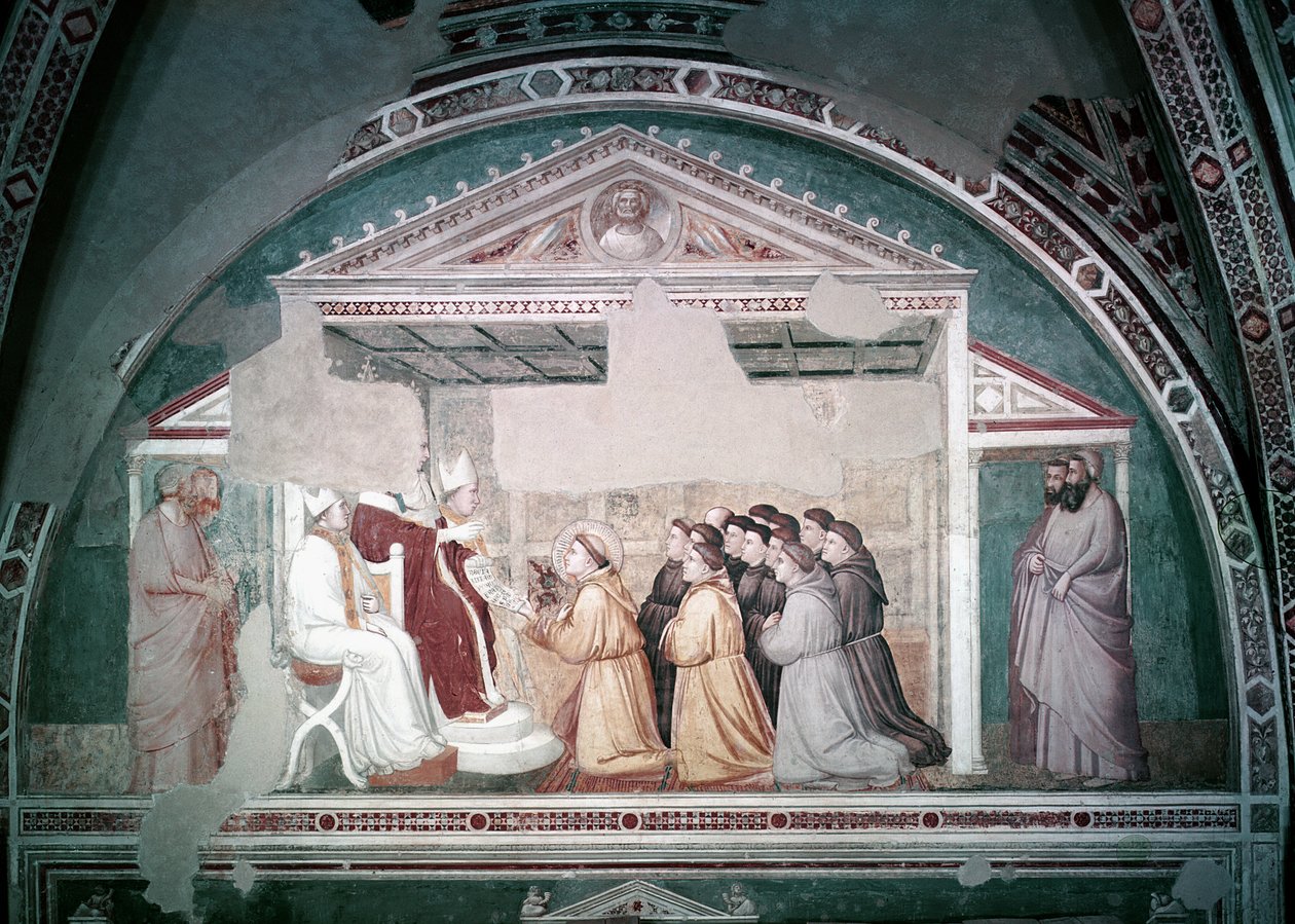 البابا إنوسنت الثالث (1160-1216) الموافقة على حكم القديس فرنسيس ، من كنيسة باردي ، c.1320 بواسطة جيوتو دي بوندوني