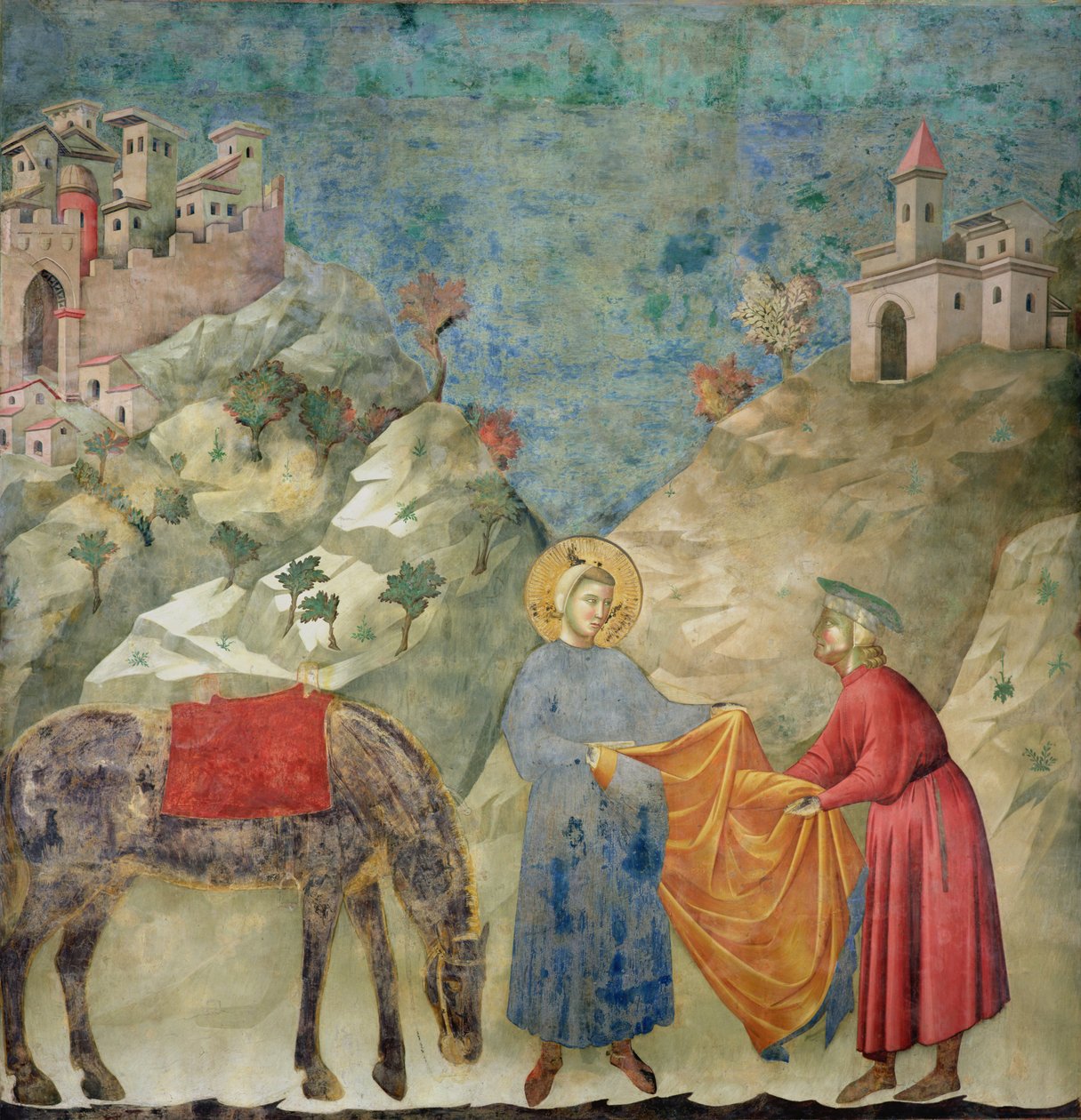 القديس فرنسيس يعطي معطفه لغريب ، 1296-97 بواسطة جيوتو دي بوندوني