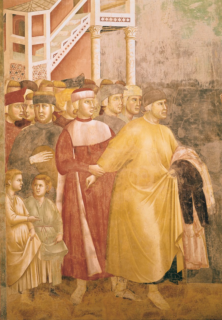 يتخلى القديس فرنسيس عن جميع السلع العالمية ، تفاصيل Pietro di Bernardone ، 1297-99 بواسطة جيوتو دي بوندوني