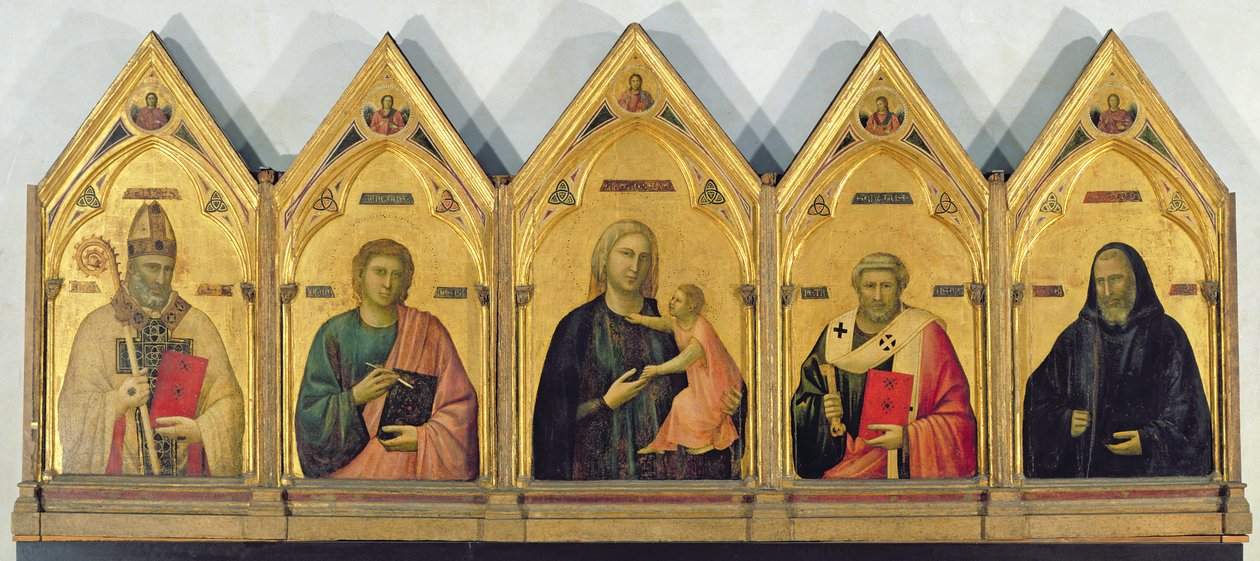 The Badia Altarpiece with Madonna and Saints، c.1301 (تمبرا على اللوحة) بواسطة جيوتو دي بوندوني