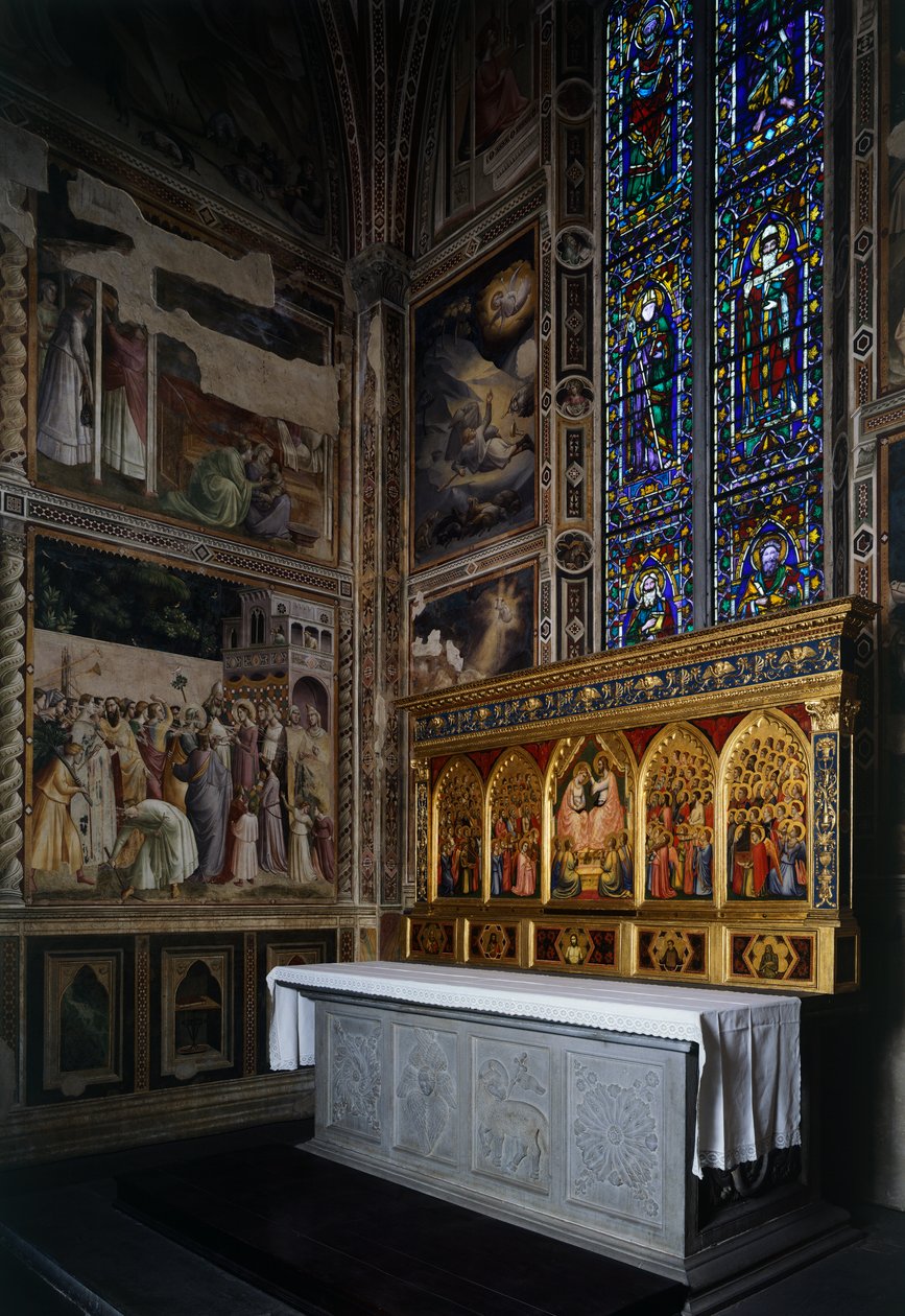 Baroncelli Chapel ، Baroncelli polyptych فوق المذبح ، حوالي 1328 ، بواسطة Giotto (1267-1337) ، تمبرا وذهب على اللوحة ، بازيليك سانتا كروتش ، فلورنسا. إيطاليا بواسطة جيوتو (سي 1266 1337)