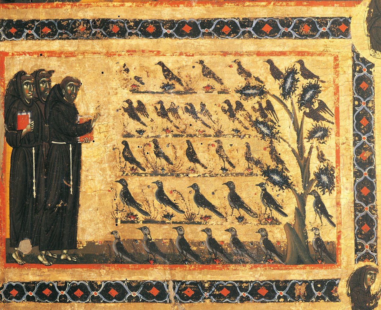 قصص القديس فرنسيس: القديس فرنسيس يعظ الطيور ، لوحة جدارية بقلم جيوتو (1267-1337) ، حوالي 1325. كنيسة باردي في فيرنيو ، بازيليك سانتا كروتش ، فلورنسا. إيطاليا بواسطة جيوتو (سي 1266 1337)