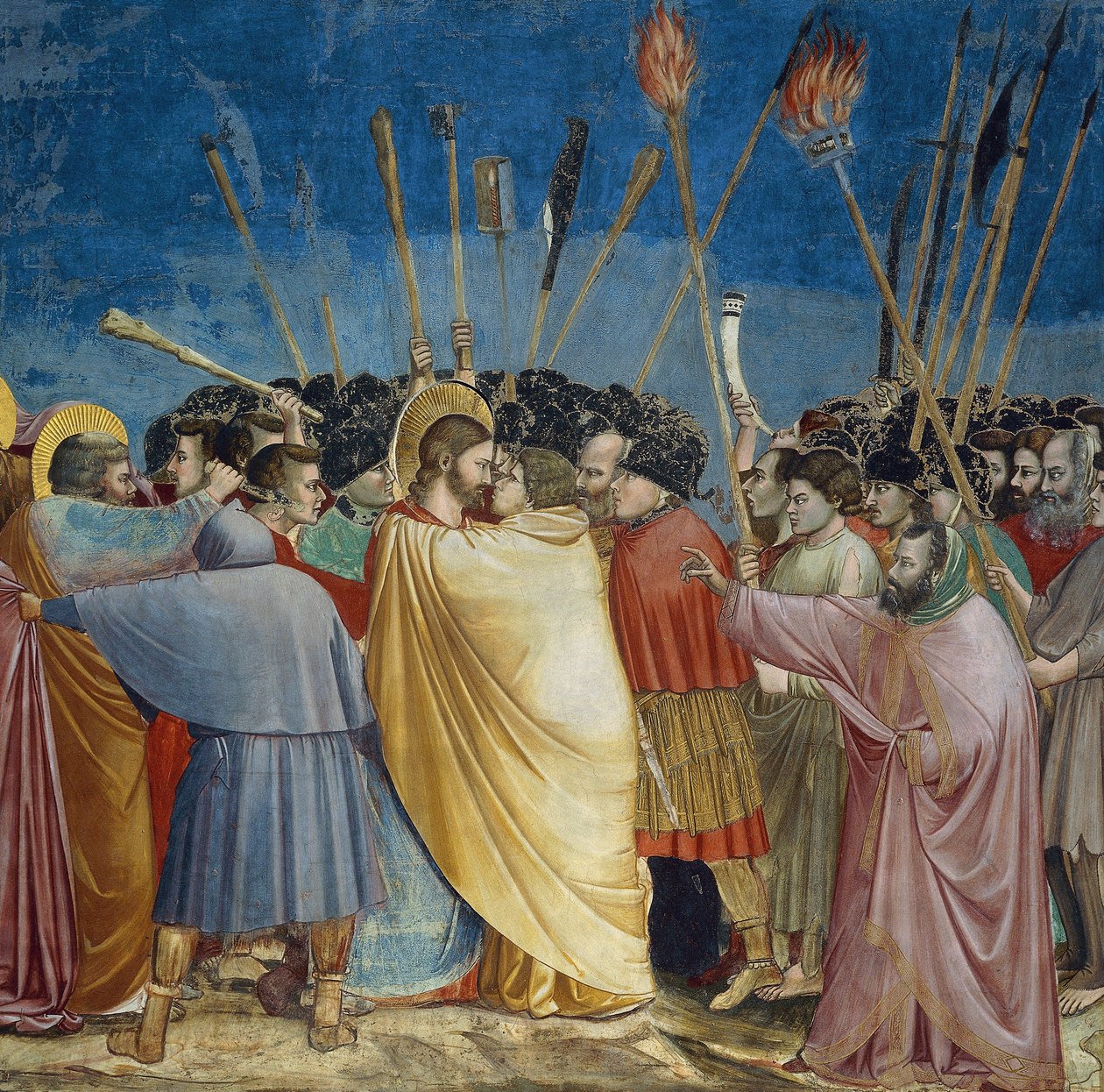 The Betrayal of Christ, detail of the kiss, c.1305 (fresco) بواسطة جيوتو (سي 1266 1337)