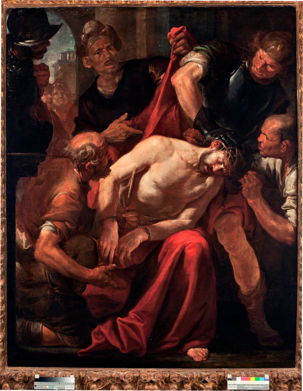 استهزاء بالمسيح (استهزأ الجنود بيسوع) لوحة رسمها Gioacchino Assereto (1600-1649) جينات القرن السابع عشر ، Musei di Strada Nuova بواسطة جيوفاتشينو أسيريتو