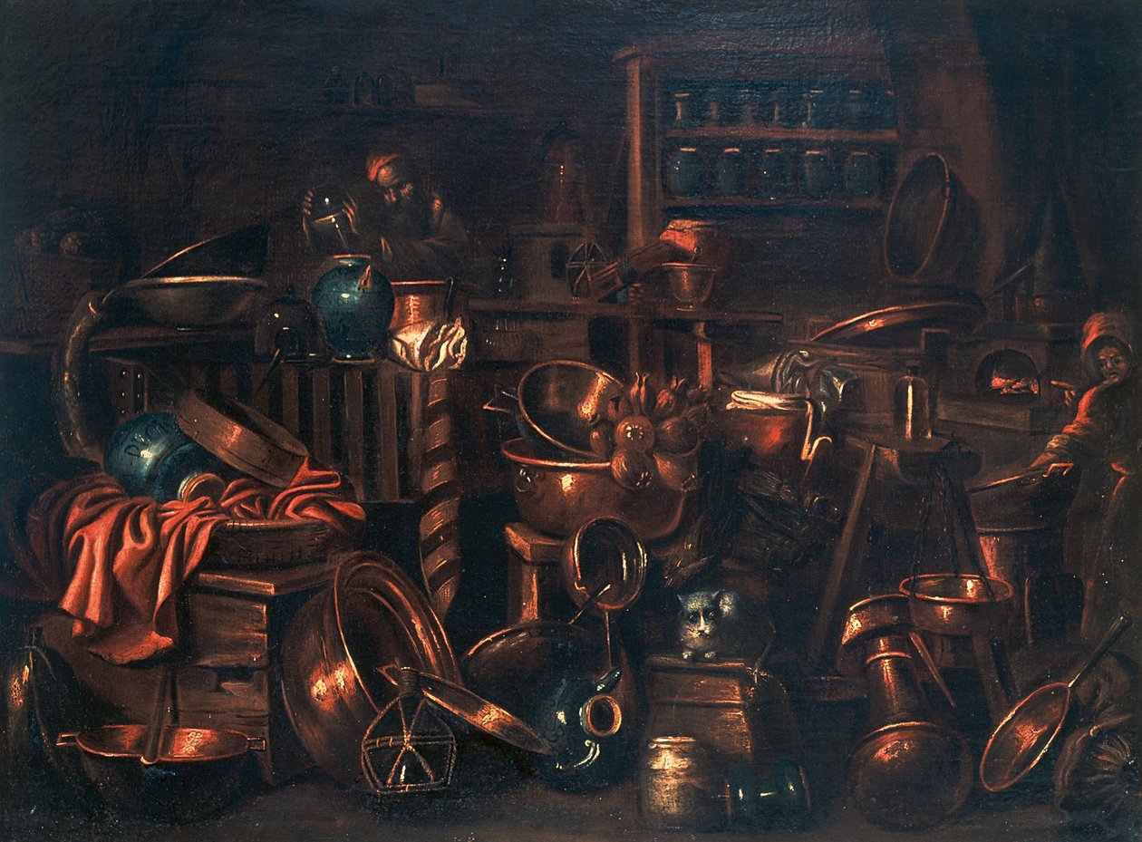 مختبر الخيميائي ، رسم جيان دومينيكو فالنتينو (1630-1708) ، إيطاليا بواسطة جيوفان دومينيكو فالنتينو