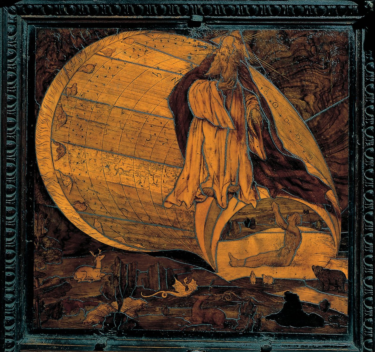 La Creation du monde - تطعيم الخشب بواسطة جيوفان فرانشيسكو كابوفيري من لورنزو لوتو (1480-1556) - القرن السادس عشر - كنيسة سانتا ماريا ماجوري ، بيرغامو بواسطة جيوفان فرانشيسكو كابوفيري