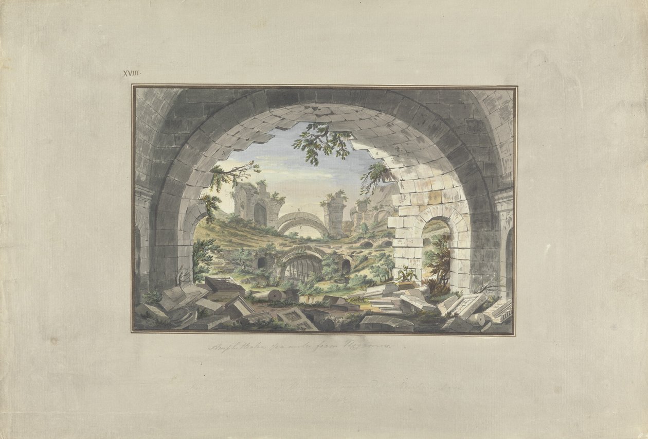 أطلال برجامون ، ربما من المدرج ، c.1750 (مرحاض بالقلم والحبر فوق الجرافيت على الورق) بواسطة جيوفاني باتيستا بورا