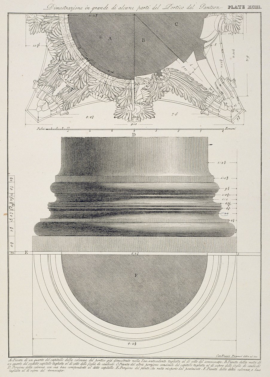 اللوحة XCIII توضيح واسع النطاق لتفاصيل من Portico of the Pantheon from &39;Vedute&39; ، نُشر لأول مرة في عام 1756 ، حانة. بقلم E. und FN Spon Ltd. ، 1900 بواسطة جيوفاني باتيستا بيرانيسي