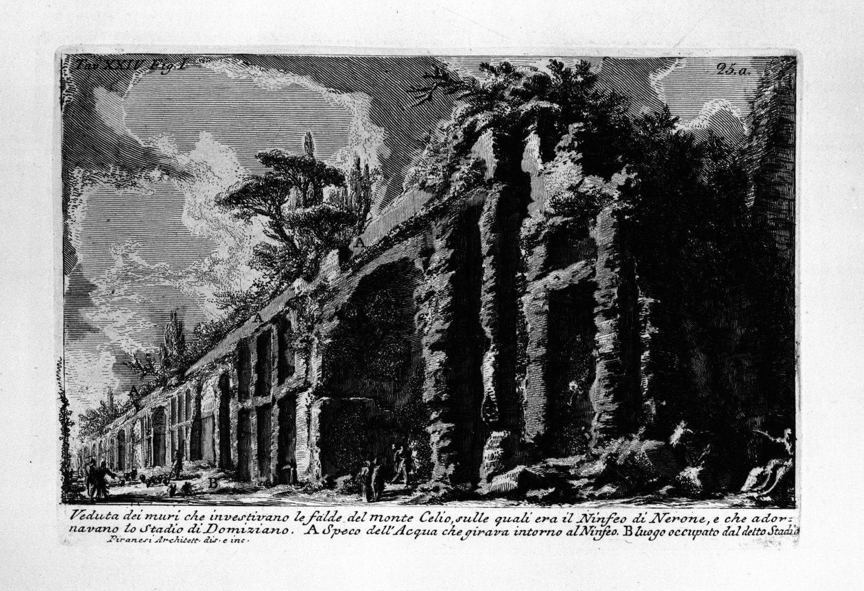 منظر للجدران التي أصابت منحدرات جبل سيليو ، والتي كانت عليها Nymphaeum of Nero ، والتي زينت ملعب دوميتيان بواسطة جيوفاني باتيستا بيرانيسي