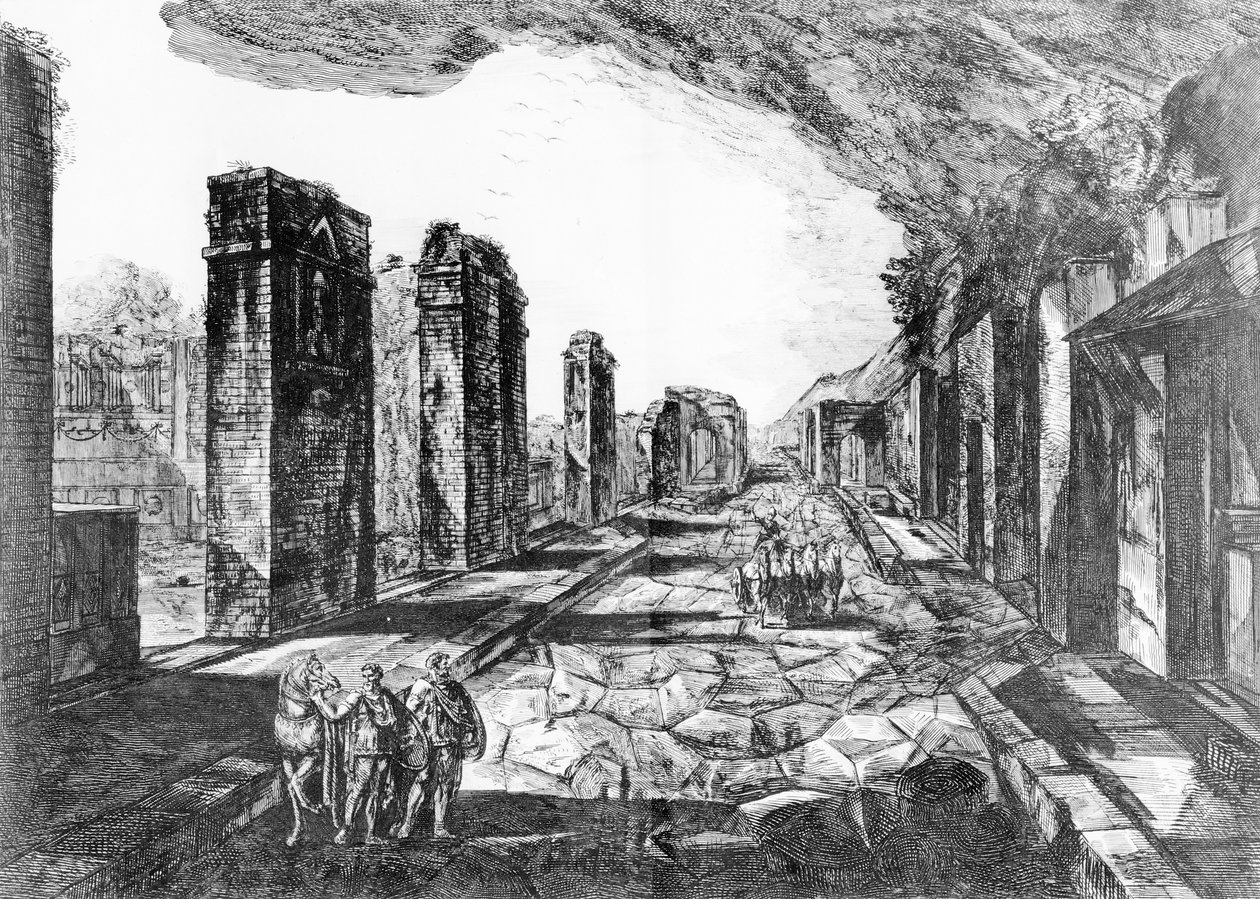 منظر لحانة بومباي بعلامة متجر Priapus ، من "Antiquites de Pompeia" بواسطة GB Piranesi ، محفورة بواسطة Francesco Piranesi (1758-1810) 1804 بواسطة جيوفاني باتيستا بيرانيسي