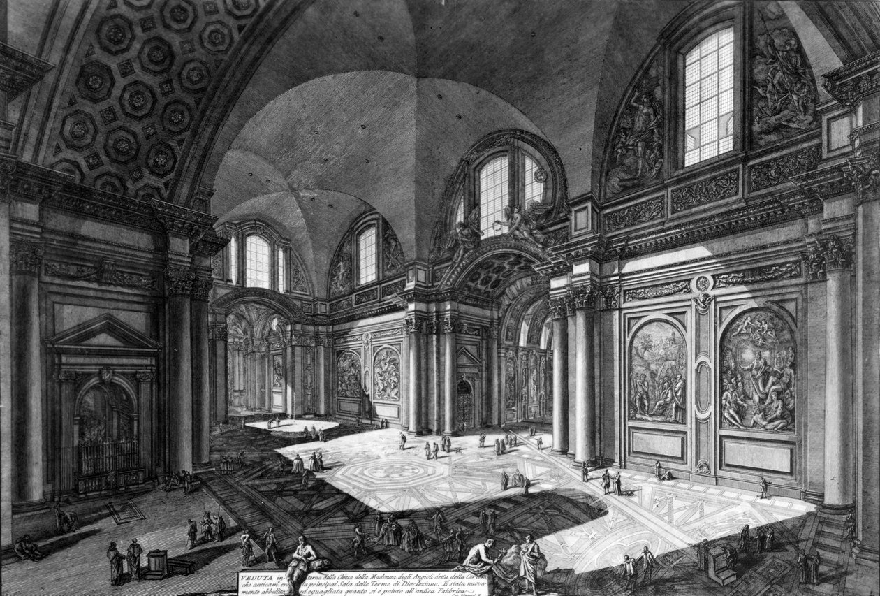 منظر داخلي لسانتا ماريا ديجلي أنجيلي إي دي مارتيري ، من سلسلة "مناظر روما" ، ج .1760 بواسطة جيوفاني باتيستا بيرانيسي
