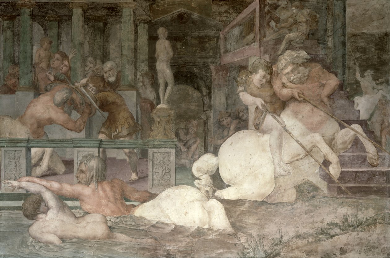 تعليم أخيل ، تفاصيل المخطط الزخرفي في معرض فرانسيس الأول ، 1530-1540 (انظر أيضًا 105682) بواسطة جيوفاني باتيستا روسو فيورنتينو