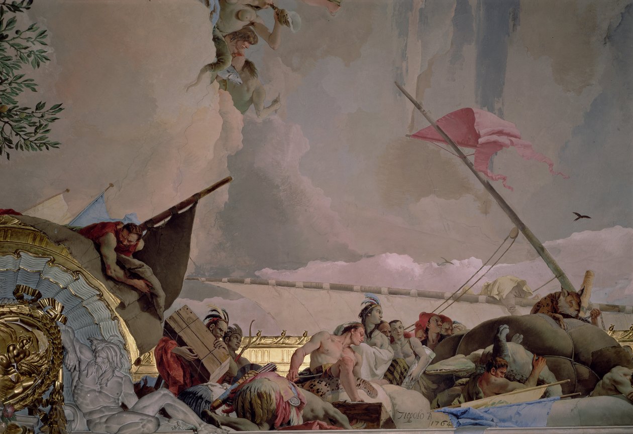 أمريكا ، التفاصيل من The Glory of Spain II ، من سقف غرفة العرش ، 1764 (انظر أيضًا 61757 ، 62096 ، 62340) بواسطة جيوفاني باتيستا تيبولو