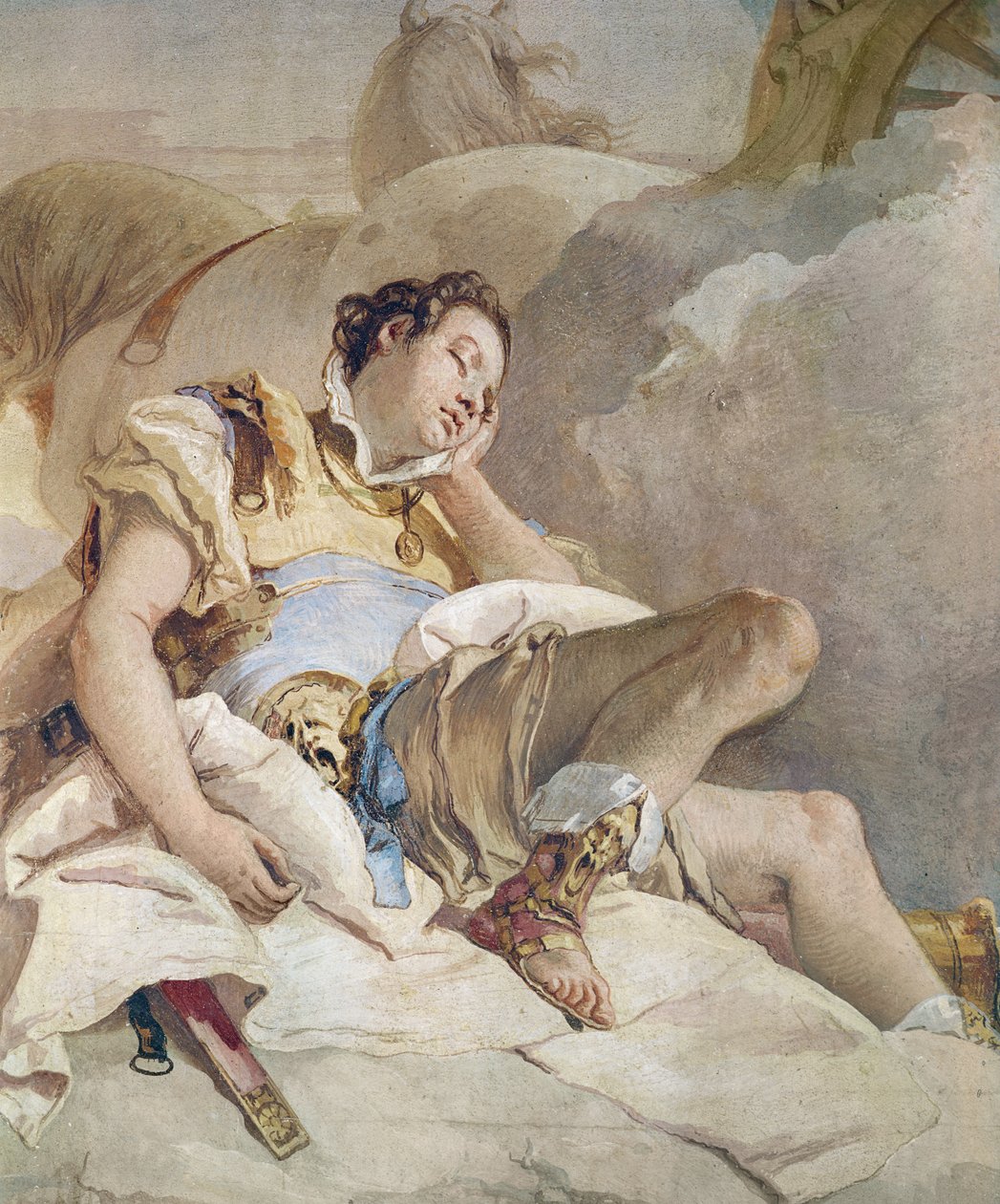 Armida Adbucting the Sleeping Rinaldo ، تفاصيل Rinaldo ، من "Gerusalemme Liberata" بواسطة Torquato Tasso (1544-95) 1757 بواسطة جيوفاني باتيستا تيبولو