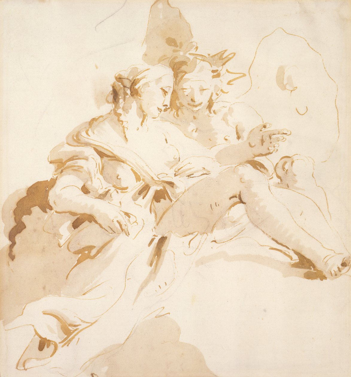 Zephyr and Flora (قلم وحبر بني ، مع غسل بني ، فوق طباشير أسود ، على ورق) بواسطة جيوفاني باتيستا تيبولو