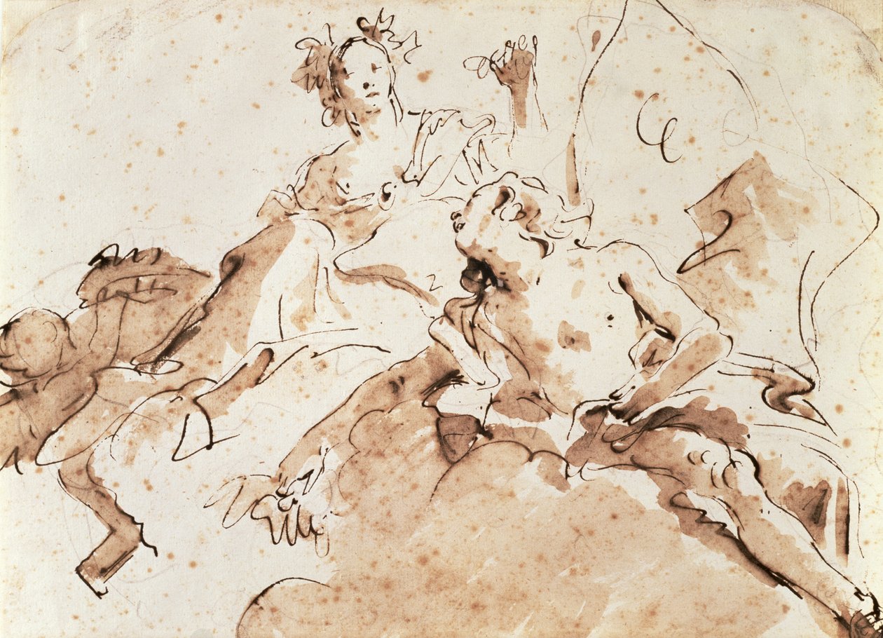 Zephyrus و Flora (غسل القلم والقلم البني فوق الطباشير الأسود على الورق) بواسطة جيوفاني باتيستا تيبولو