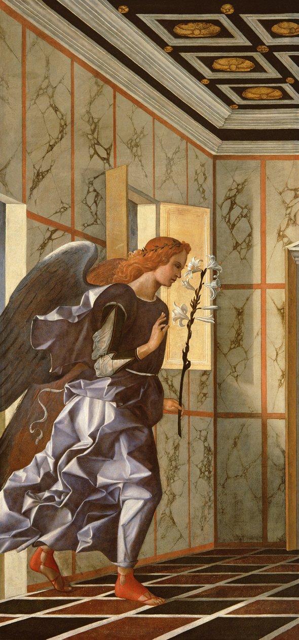 رئيس الملائكة جبرائيل ، من البشارة diptych ، c.1500 (ترميم ما بعد 1998) بواسطة جيوفاني بيليني