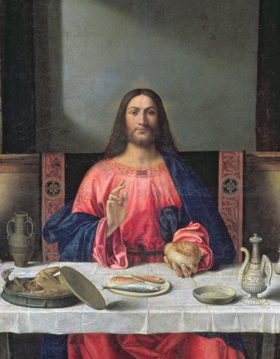 العشاء في زيت Emmaus على تفاصيل اللوحة 97010 بواسطة جيوفاني بيليني