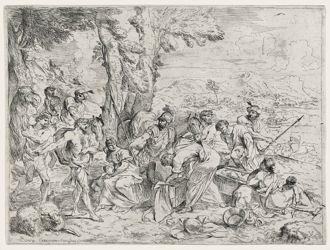 Rachel Concealing Labans Idol or Laban Searching for Idols، c.1630-40 بواسطة جيوفاني بينيديتو كاستيجليون