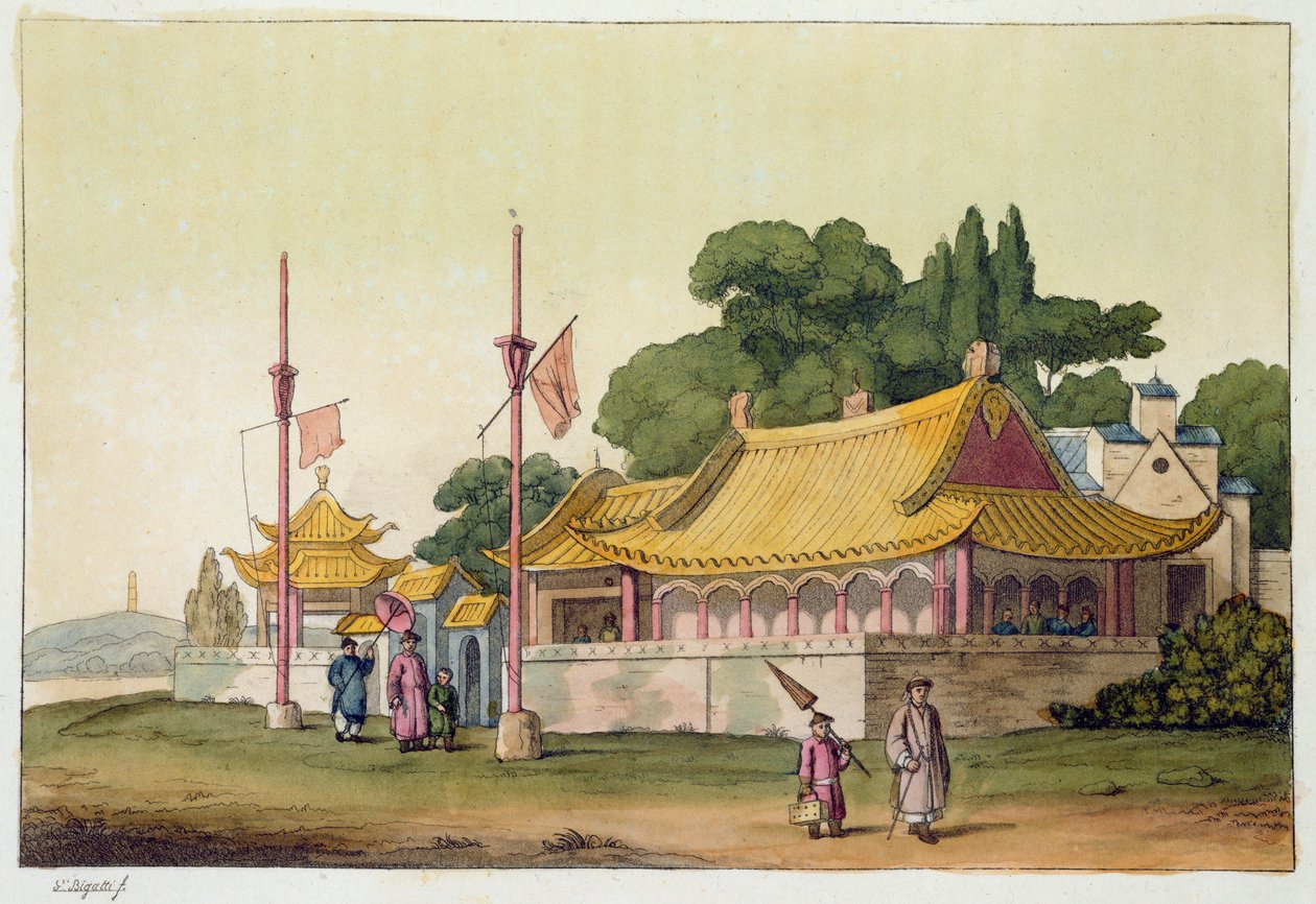 القصر الإمبراطوري ، طوكيو ، اللوحة 54 من "Le Costume Ancien et Moderne" بقلم جول فيراريو ، تم نشره في 1820s-30s بواسطة جيوفاني بيجاتي