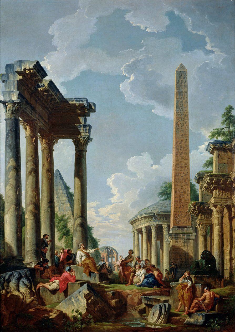 Capriccio المعمارية مع واعظ في الأنقاض ، ج .1745 بواسطة جيوفاني باولو بانيني
