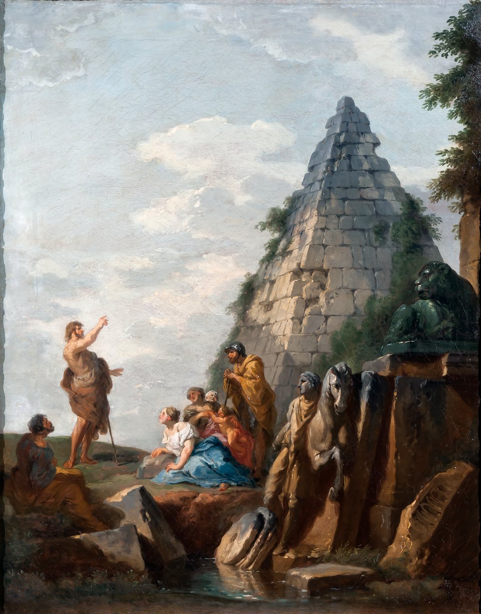Capriccio مع الوعظ القديس يوحنا المعمدان ، هرم Cestius والآثار الكلاسيكية الأخرى ، 1745 بواسطة جيوفاني باولو بانيني