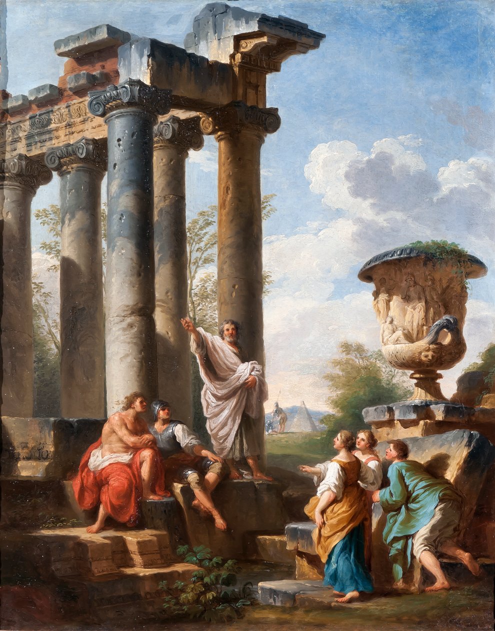 Capriccio مع الوعظ للقديس ، إناء Medici ، معبد مدمر وهرم Cestius ، c.1745 بواسطة جيوفاني باولو بانيني