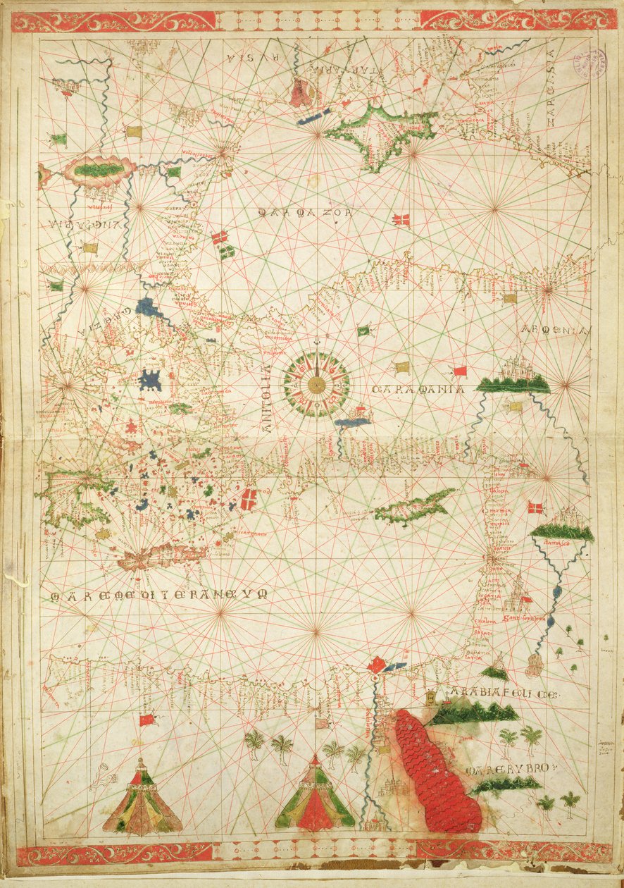 شرق البحر الأبيض المتوسط ، من أطلس بحري ، 1520 (حبر على الرق) (انظر أيضًا 330914) بواسطة جيوفاني زينودوكس دا كورفو