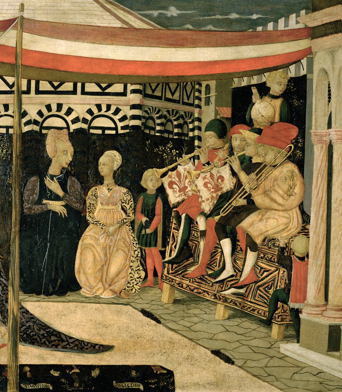 اللوحة اليسرى من Adimari Cassone ، c.1450 درجة حرارة على تفاصيل اللوحة من 254001 بواسطة جيوفاني دي سير جيوفاني