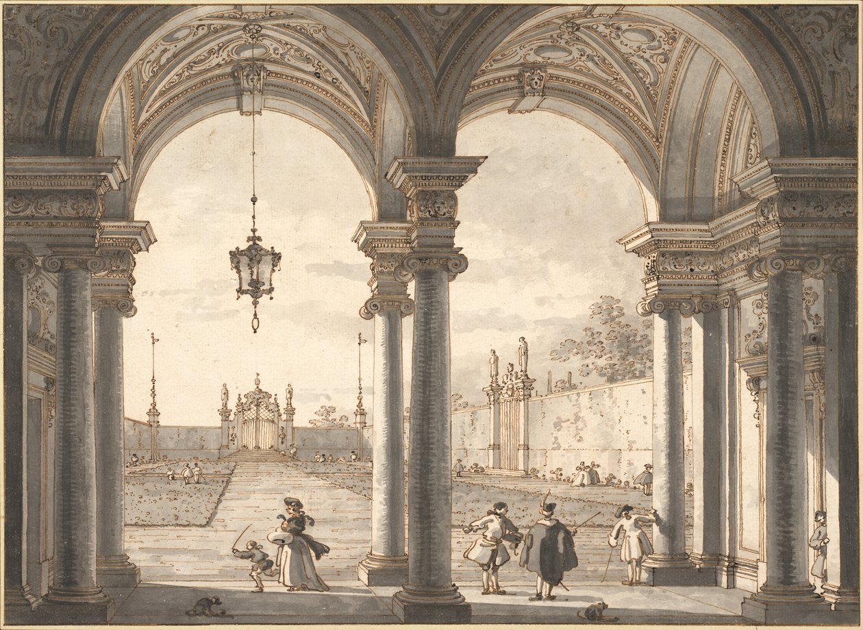 منظر من خلال الأعمدة الباروكية في الحديقة ، 1760-1768 بواسطة قناة جيوفاني أنطونيو (كاناليتو)