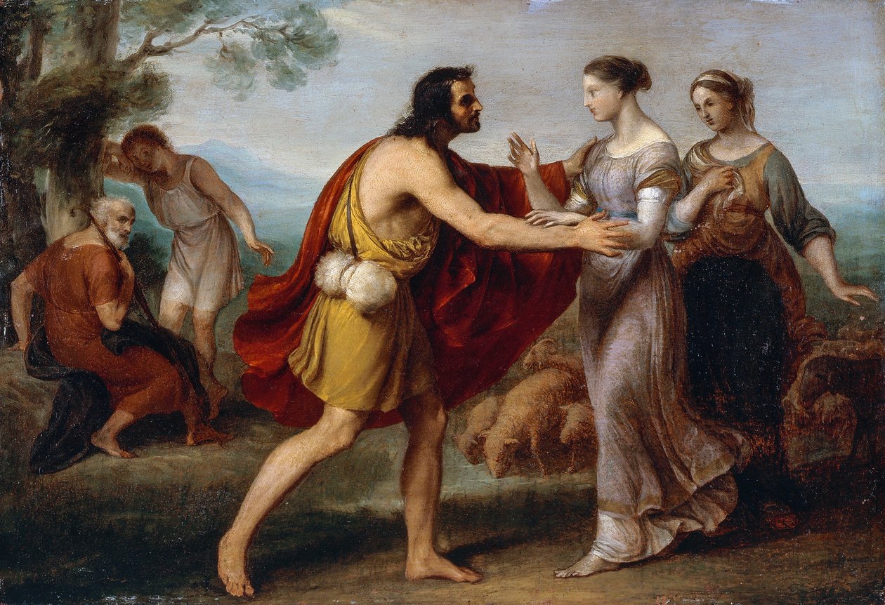 لقاء بين يعقوب وراشيل ، بواسطة جيوفاني كارنفالي المعروف باسم Piccio (1804-1873) ، زيت على النحاس ، 38x53 سم بواسطة جيوفاني كارنفالي
