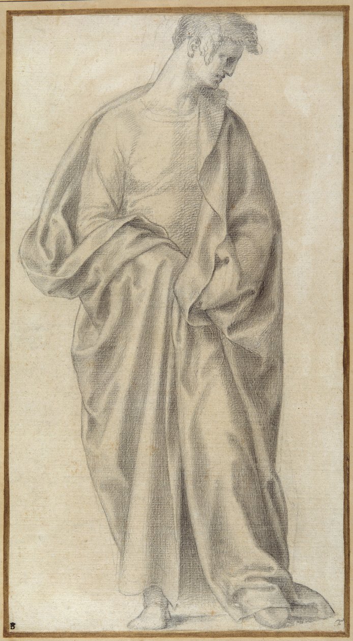 Heavily draped youth (black chalk on white paper) بواسطة جيوفاني (Attr. To) Bandini