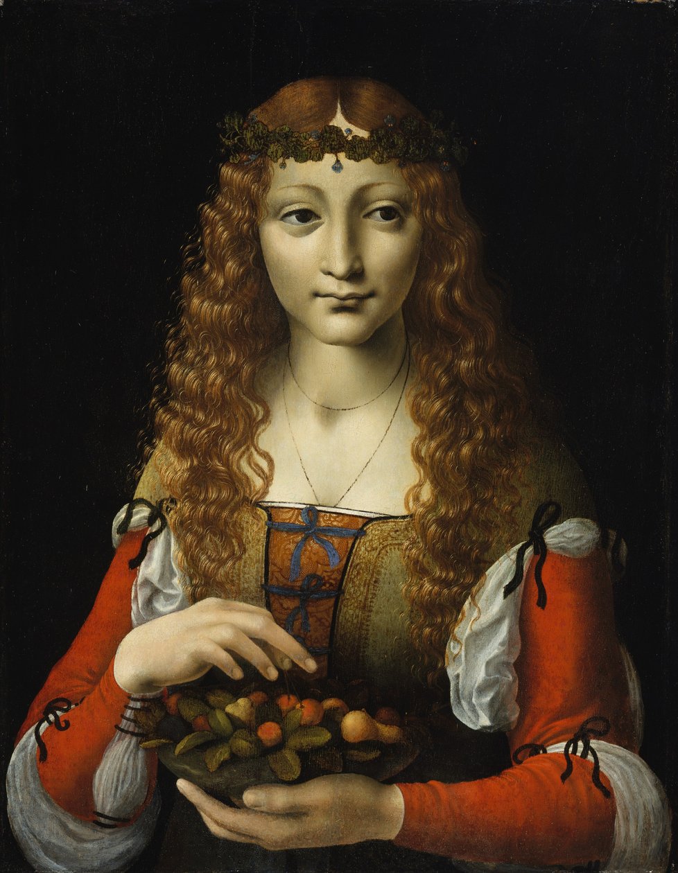 الفتاة مع الكرز ، حوالي 1491-95 (زيت على خشب) بواسطة Giovanni Ambrogio de (Attr. To) Predis