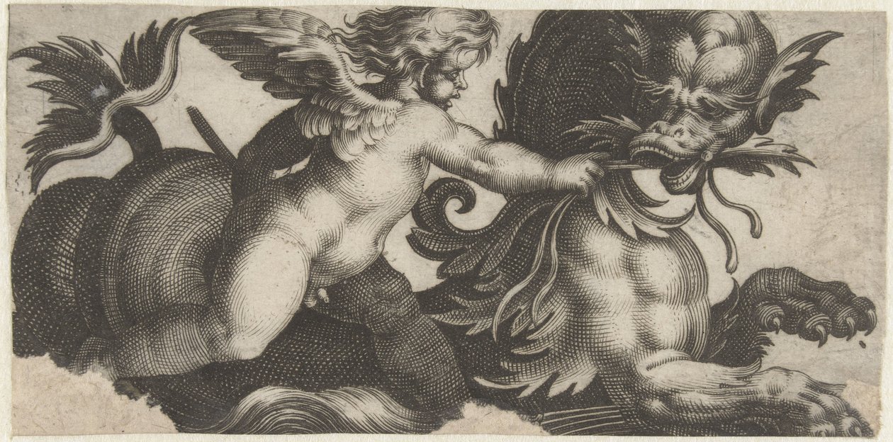 Putto يغذي وحش البحر ورقة الأفاريز مع وحوش البحر (عنوان المسلسل) بواسطة جيوفاني أندريا ماجليولي