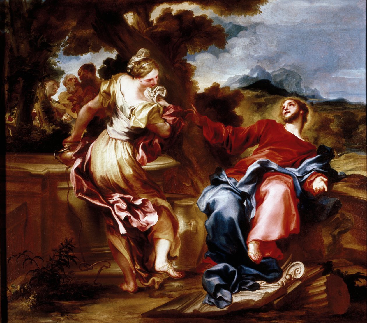 المسيح والسامري. لوحة لجيوفاني أندريا دي فيراري (1598-1669). الفن الإيطالي. زيت على قماش. الجينات ، مجموعة Privee. بواسطة جيوفاني أندريا دي فيراري