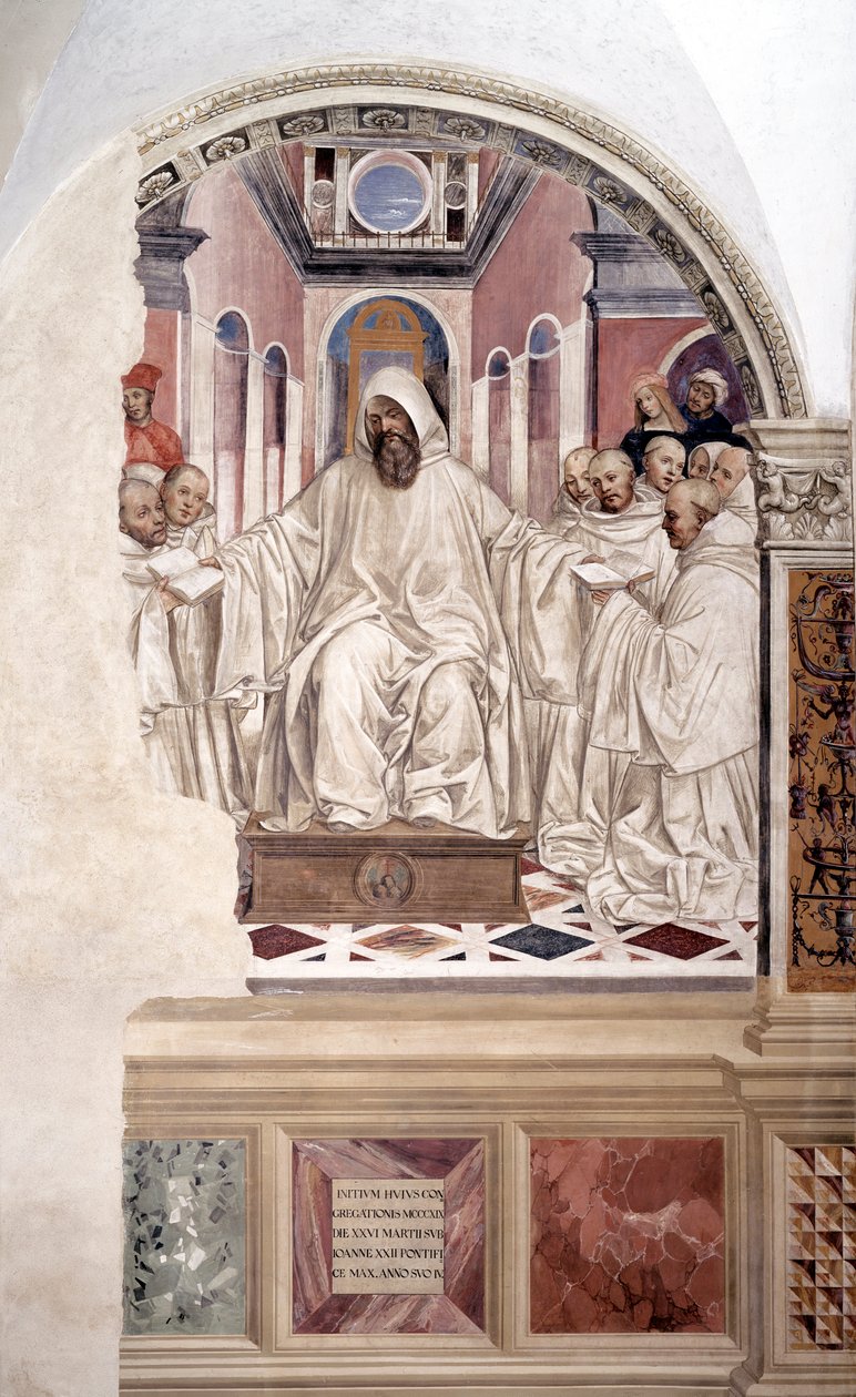 يعطي القديس بنديكتوس الحكم للرهبان (يعطي بندكتس الحكم للرهبان) لوحة جدارية للدير الذي صنعه أنطونيو بازي ديت إيل سودوما (1477 - 1549) يروي حياة القديس بنديكت نورسي (480-567) مؤسس الرهبنة البينديكتين 1503 بواسطة جيوفاني أنطونيو بزي سودوما