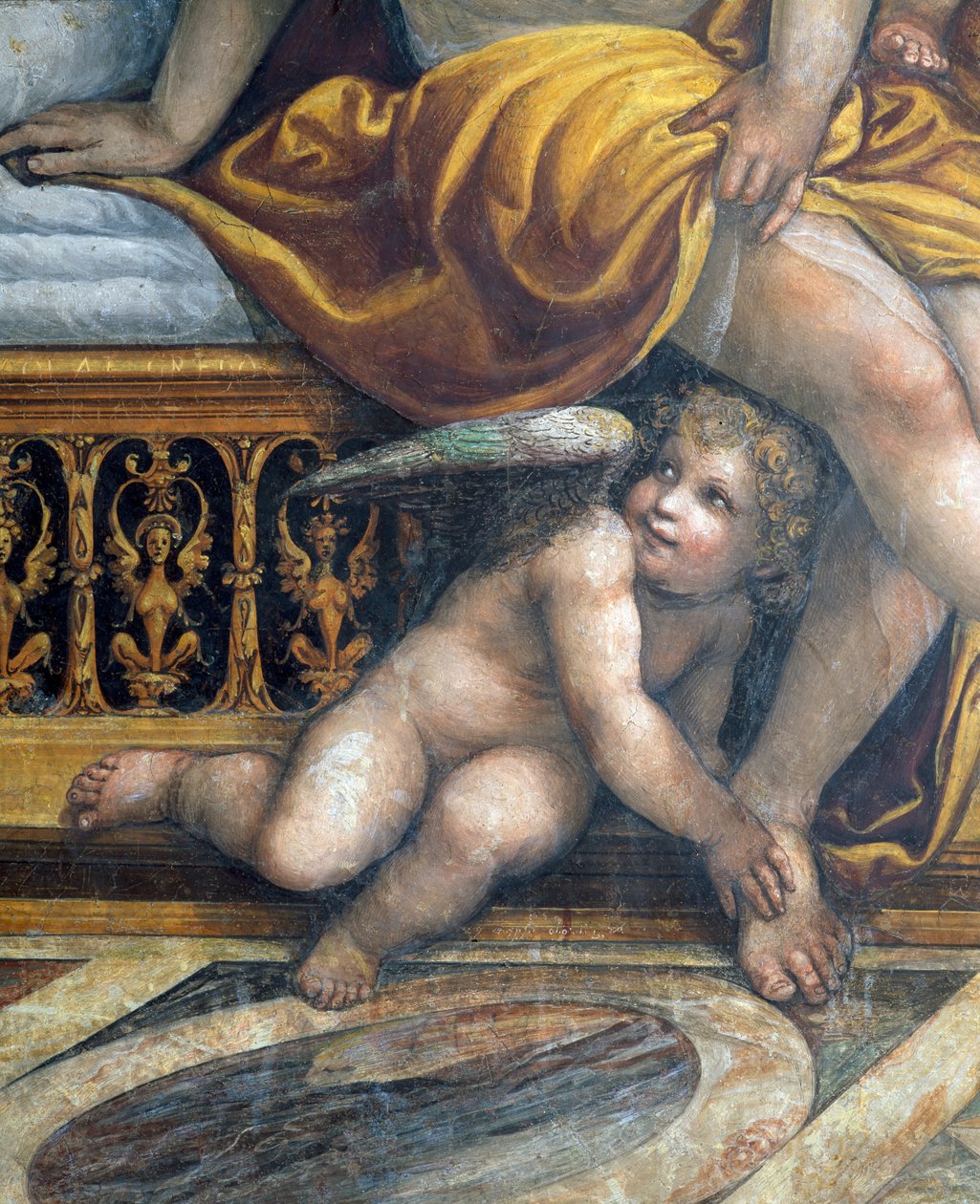 قاعة Sala delle Nozze di Alessandro e Rossana للزواج من الإسكندر الأكبر 356-323 قبل الميلاد وتفاصيل Roxanne عن الاختباء من قبل Roxannes ، c.1513 تفاصيل جدارية 107228 بواسطة جيوفاني أنطونيو بزي سودوما