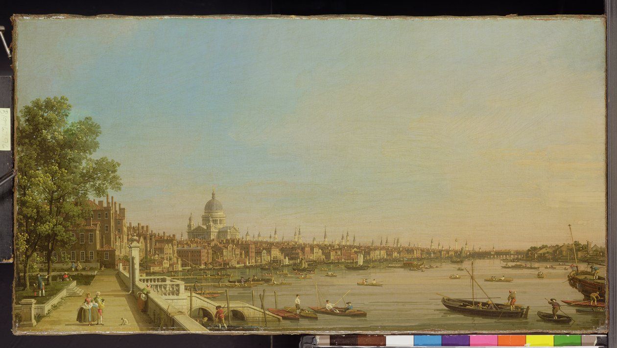 التايمز من شرفة منزل سومرست ينظر نحو سانت بولس ، c.1750 بواسطة قناة جيوفاني أنطونيو (كاناليتو)