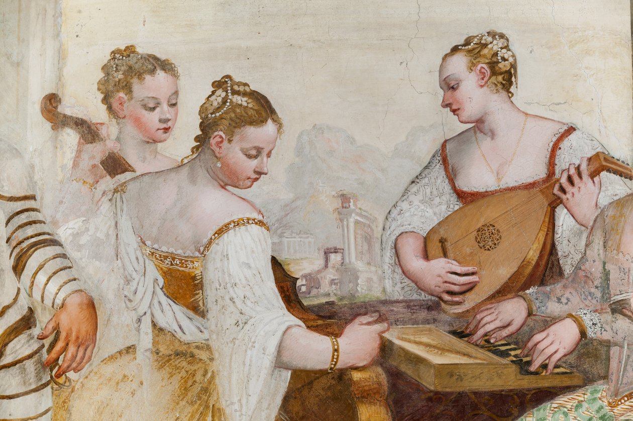 سيدات البلاط ، تفاصيل الحفل ، القاعة الرئيسية ، حوالي 1570 (في الهواء الطلق) بواسطة جيوفاني أنطونيو فاسولو