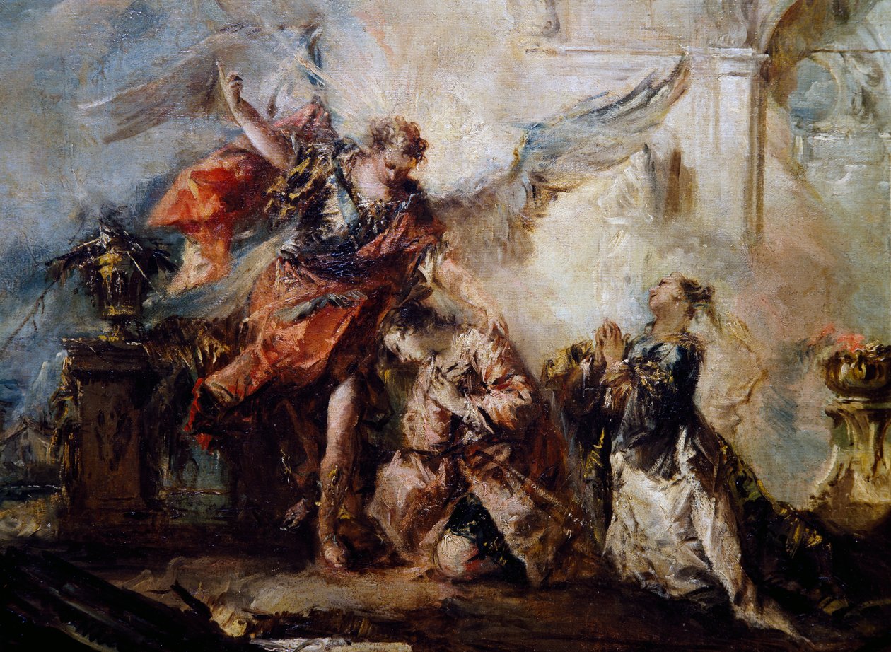 The Angel blesses Tobias, detail from The Marriage of Tobias, right part بواسطة جيوفاني أنطونيو جاردي