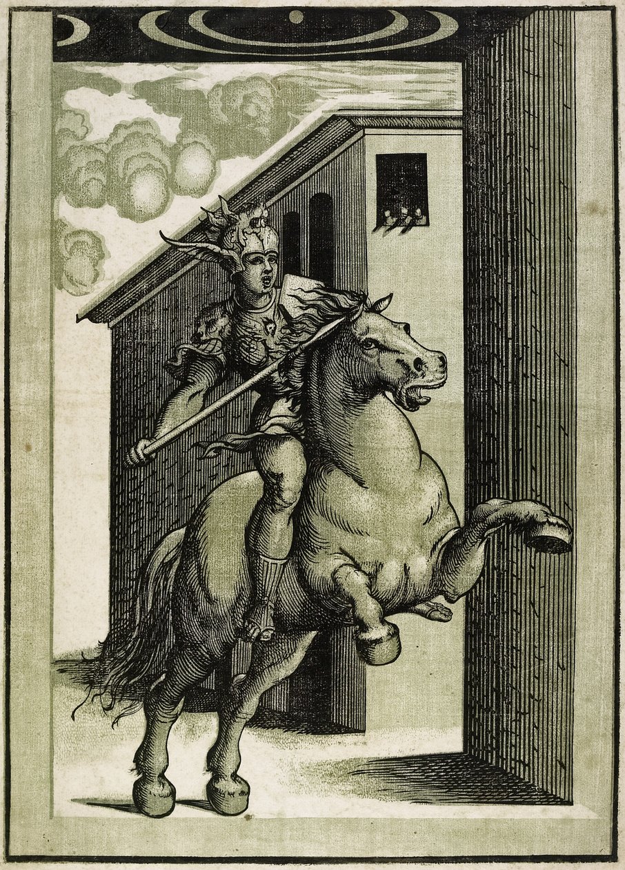 ماركوس كورتيوس ، c.1540 (قطع خشبية chiaroscuro من 3 كتل) بواسطة جيوفاني أنطونيو بوردينوني