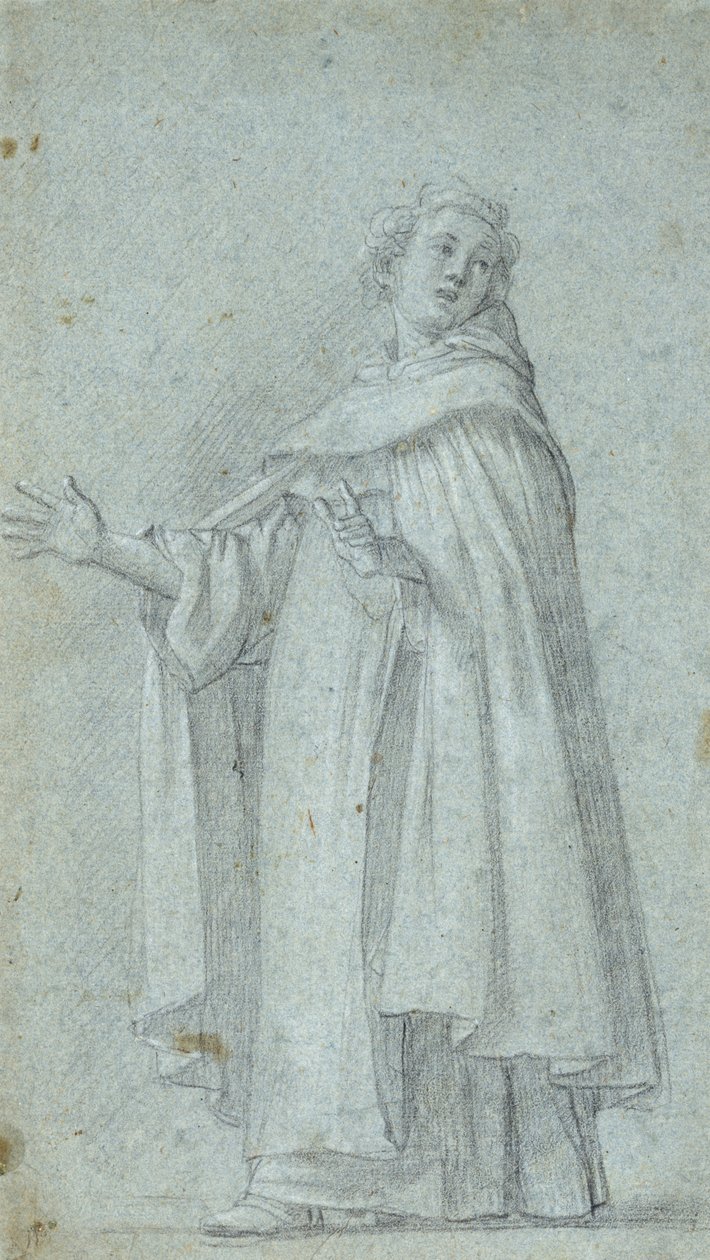دراسة لدومينيكان دائم ، ج. 1595 (طباشير أسود ، بارز باللون الأبيض ، على ورق مضلع أزرق) بواسطة جيوفاني باجليوني
